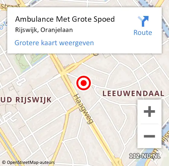 Locatie op kaart van de 112 melding: Ambulance Met Grote Spoed Naar Rijswijk, Oranjelaan op 24 augustus 2024 05:38