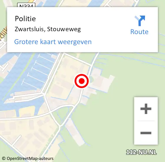 Locatie op kaart van de 112 melding: Politie Zwartsluis, Stouweweg op 24 augustus 2024 07:59