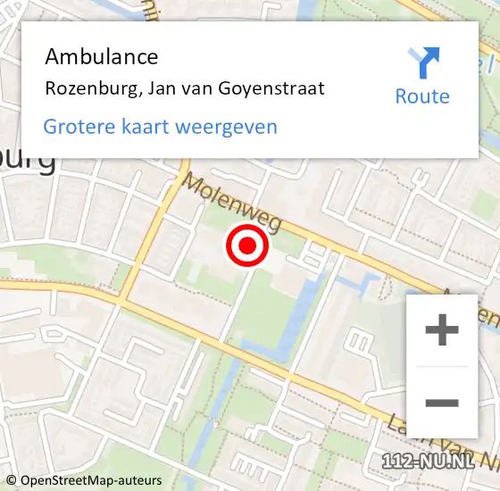 Locatie op kaart van de 112 melding: Ambulance Rozenburg, Jan van Goyenstraat op 24 augustus 2024 08:29