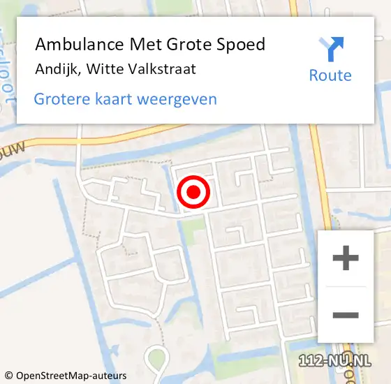 Locatie op kaart van de 112 melding: Ambulance Met Grote Spoed Naar Andijk, Witte Valkstraat op 24 augustus 2024 08:37