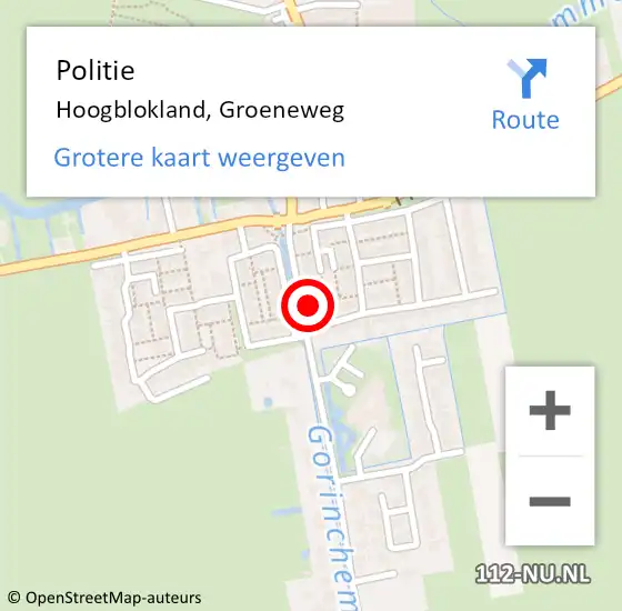 Locatie op kaart van de 112 melding: Politie Hoogblokland, Groeneweg op 24 augustus 2024 08:48