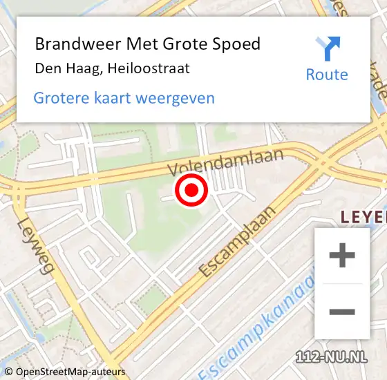 Locatie op kaart van de 112 melding: Brandweer Met Grote Spoed Naar Den Haag, Heiloostraat op 24 augustus 2024 08:59