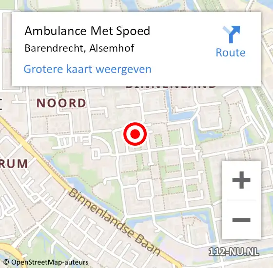 Locatie op kaart van de 112 melding: Ambulance Met Spoed Naar Barendrecht, Alsemhof op 24 augustus 2024 09:05