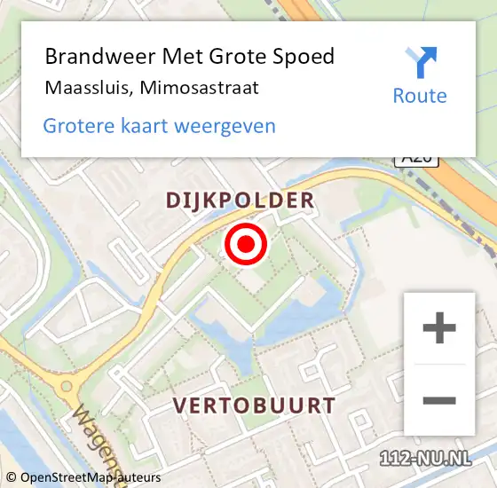 Locatie op kaart van de 112 melding: Brandweer Met Grote Spoed Naar Maassluis, Mimosastraat op 24 augustus 2024 09:18