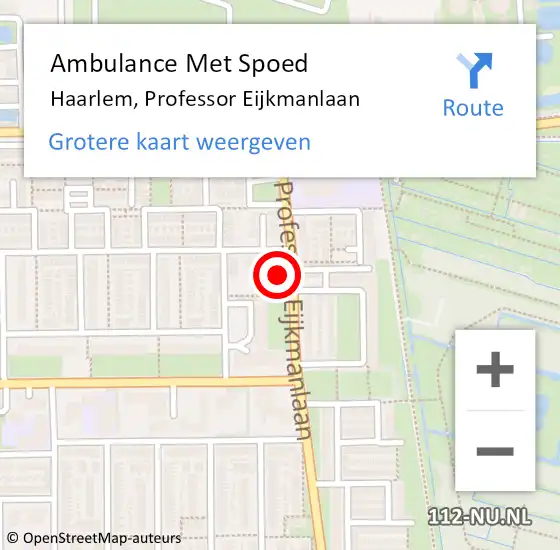 Locatie op kaart van de 112 melding: Ambulance Met Spoed Naar Haarlem, Professor Eijkmanlaan op 24 augustus 2024 09:29