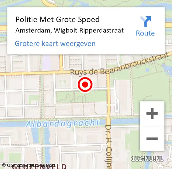 Locatie op kaart van de 112 melding: Politie Met Grote Spoed Naar Amsterdam, Wigbolt Ripperdastraat op 24 augustus 2024 10:00