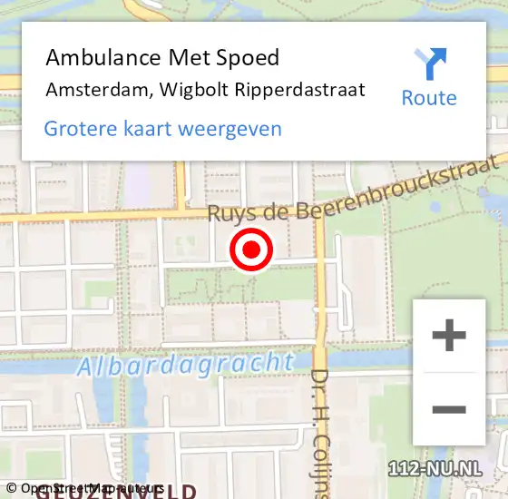 Locatie op kaart van de 112 melding: Ambulance Met Spoed Naar Amsterdam, Wigbolt Ripperdastraat op 24 augustus 2024 10:06