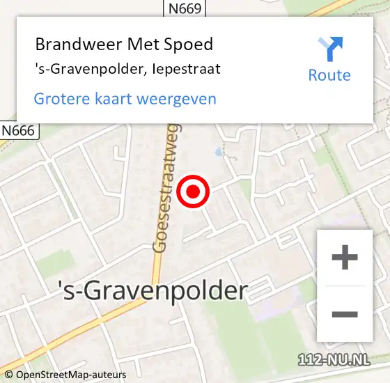 Locatie op kaart van de 112 melding: Brandweer Met Spoed Naar 's-Gravenpolder, Iepestraat op 24 augustus 2024 10:22