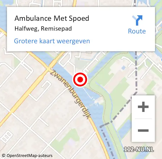 Locatie op kaart van de 112 melding: Ambulance Met Spoed Naar Halfweg, Remisepad op 24 augustus 2024 10:30