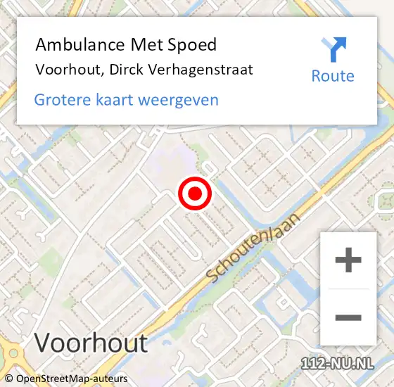 Locatie op kaart van de 112 melding: Ambulance Met Spoed Naar Voorhout, Dirck Verhagenstraat op 24 augustus 2024 10:55