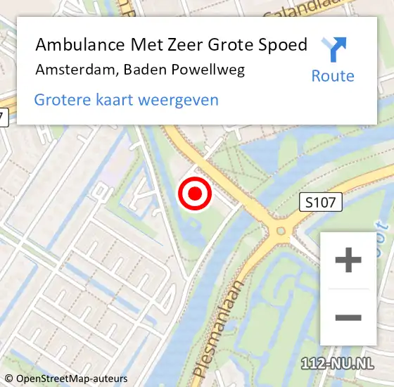 Locatie op kaart van de 112 melding: Ambulance Met Zeer Grote Spoed Naar Amsterdam, Baden Powellweg op 24 augustus 2024 10:58