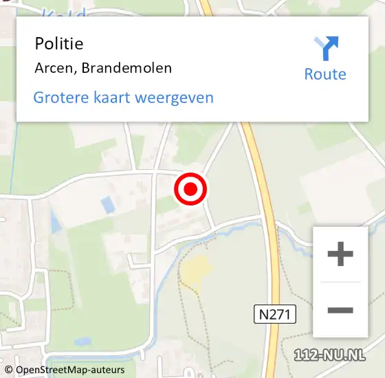 Locatie op kaart van de 112 melding: Politie Arcen, Brandemolen op 24 augustus 2024 11:20