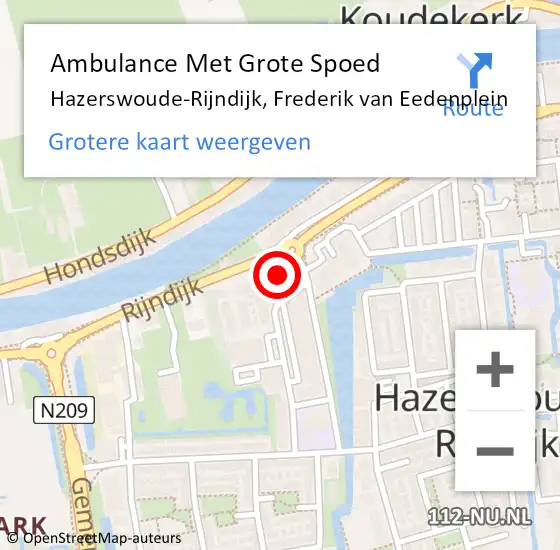 Locatie op kaart van de 112 melding: Ambulance Met Grote Spoed Naar Hazerswoude-Rijndijk, Frederik van Eedenplein op 24 augustus 2024 11:27