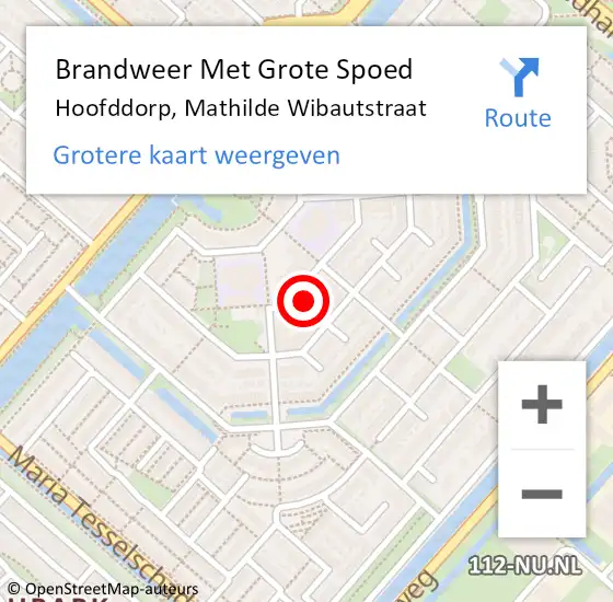 Locatie op kaart van de 112 melding: Brandweer Met Grote Spoed Naar Hoofddorp, Mathilde Wibautstraat op 24 augustus 2024 11:53