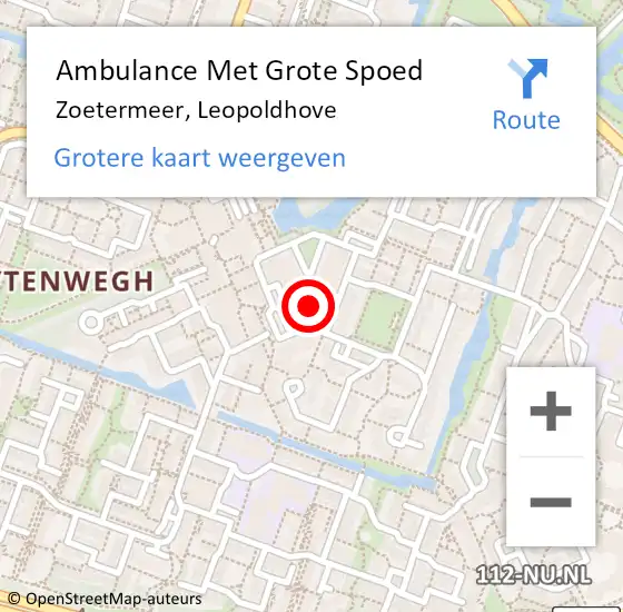 Locatie op kaart van de 112 melding: Ambulance Met Grote Spoed Naar Zoetermeer, Leopoldhove op 24 augustus 2024 11:56