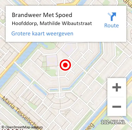 Locatie op kaart van de 112 melding: Brandweer Met Spoed Naar Hoofddorp, Mathilde Wibautstraat op 24 augustus 2024 12:00