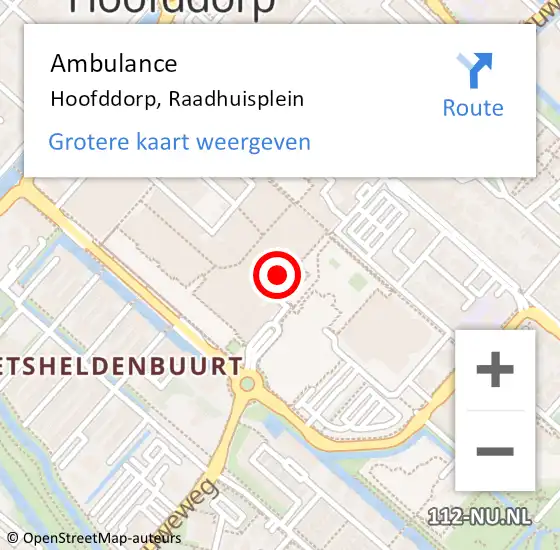 Locatie op kaart van de 112 melding: Ambulance Hoofddorp, Raadhuisplein op 24 augustus 2024 12:16