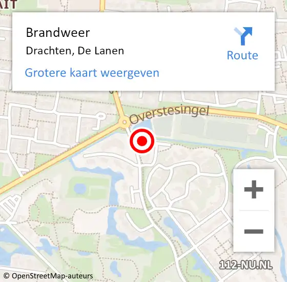 Locatie op kaart van de 112 melding: Brandweer Drachten, De Lanen op 24 augustus 2024 12:26