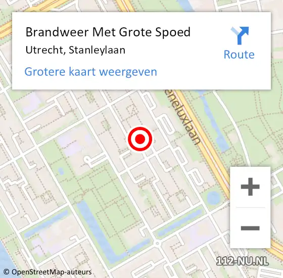 Locatie op kaart van de 112 melding: Brandweer Met Grote Spoed Naar Utrecht, Stanleylaan op 24 augustus 2024 12:29