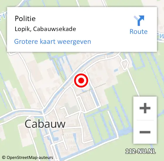 Locatie op kaart van de 112 melding: Politie Lopik, Cabauwsekade op 24 augustus 2024 12:57