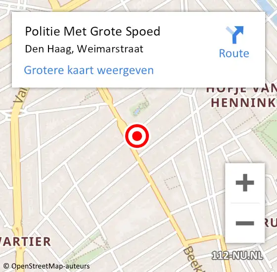 Locatie op kaart van de 112 melding: Politie Met Grote Spoed Naar Den Haag, Weimarstraat op 24 augustus 2024 13:21