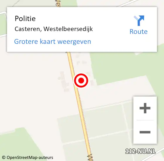 Locatie op kaart van de 112 melding: Politie Casteren, Westelbeersedijk op 24 augustus 2024 13:24