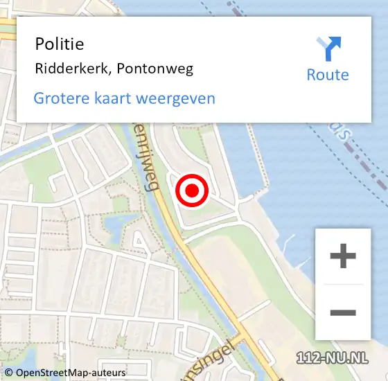 Locatie op kaart van de 112 melding: Politie Ridderkerk, Pontonweg op 24 augustus 2024 13:30