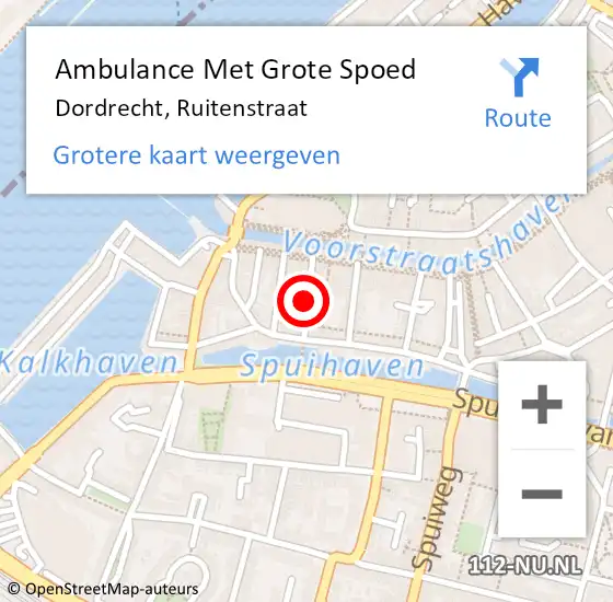 Locatie op kaart van de 112 melding: Ambulance Met Grote Spoed Naar Dordrecht, Ruitenstraat op 24 augustus 2024 13:40