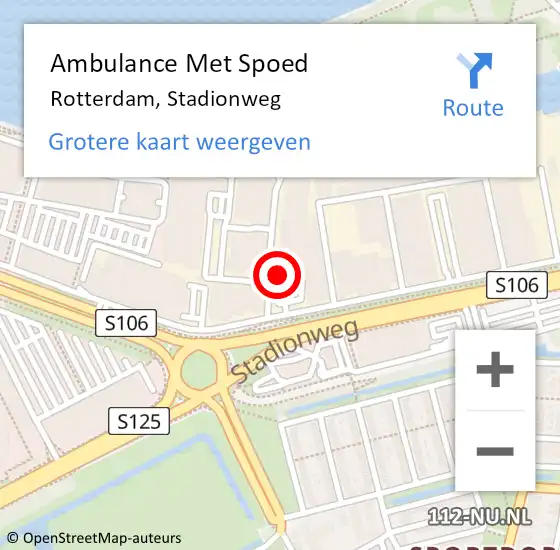 Locatie op kaart van de 112 melding: Ambulance Met Spoed Naar Rotterdam, Stadionweg op 24 augustus 2024 14:06