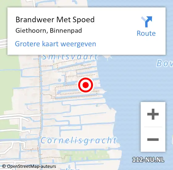 Locatie op kaart van de 112 melding: Brandweer Met Spoed Naar Giethoorn, Binnenpad op 24 augustus 2024 14:10