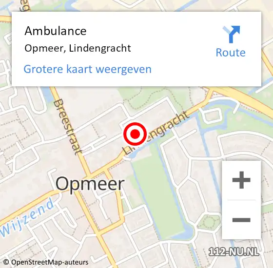 Locatie op kaart van de 112 melding: Ambulance Opmeer, Lindengracht op 24 augustus 2024 14:21