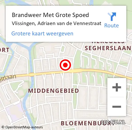 Locatie op kaart van de 112 melding: Brandweer Met Grote Spoed Naar Vlissingen, Adriaen van de Vennestraat op 24 augustus 2024 14:38