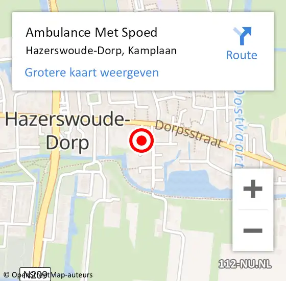 Locatie op kaart van de 112 melding: Ambulance Met Spoed Naar Hazerswoude-Dorp, Kamplaan op 24 augustus 2024 15:14