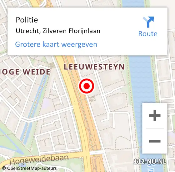 Locatie op kaart van de 112 melding: Politie Utrecht, Zilveren Florijnlaan op 24 augustus 2024 15:39