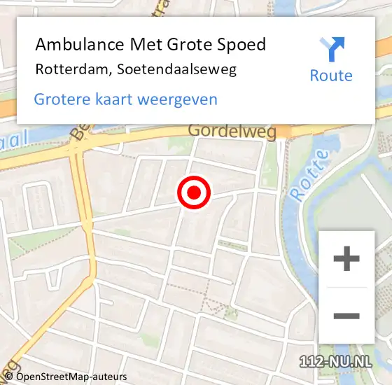 Locatie op kaart van de 112 melding: Ambulance Met Grote Spoed Naar Rotterdam, Soetendaalseweg op 24 augustus 2024 15:53