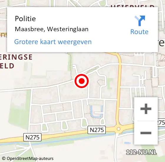 Locatie op kaart van de 112 melding: Politie Maasbree, Westeringlaan op 24 augustus 2024 15:57