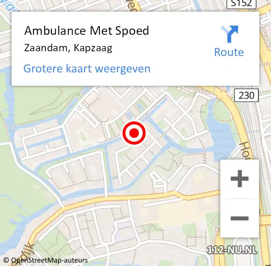 Locatie op kaart van de 112 melding: Ambulance Met Spoed Naar Zaandam, Kapzaag op 24 augustus 2024 16:02