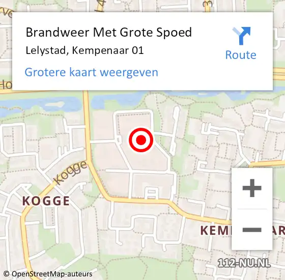 Locatie op kaart van de 112 melding: Brandweer Met Grote Spoed Naar Lelystad, Kempenaar 01 op 24 augustus 2024 16:09