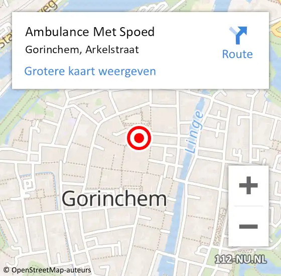 Locatie op kaart van de 112 melding: Ambulance Met Spoed Naar Gorinchem, Arkelstraat op 24 augustus 2024 16:09