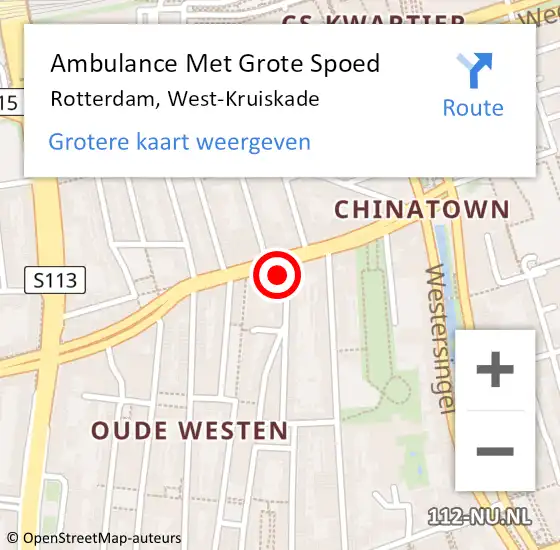 Locatie op kaart van de 112 melding: Ambulance Met Grote Spoed Naar Rotterdam, West-Kruiskade op 24 augustus 2024 16:22