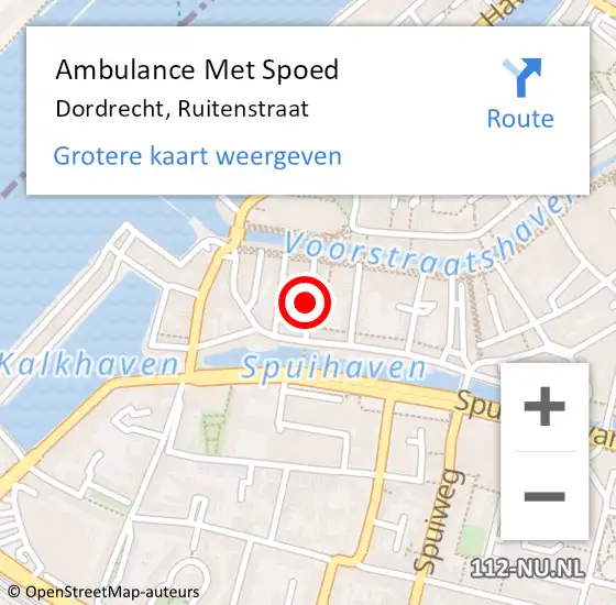 Locatie op kaart van de 112 melding: Ambulance Met Spoed Naar Dordrecht, Ruitenstraat op 24 augustus 2024 16:26