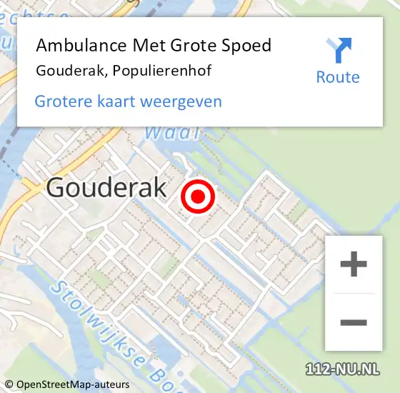 Locatie op kaart van de 112 melding: Ambulance Met Grote Spoed Naar Gouderak, Populierenhof op 24 augustus 2024 16:26