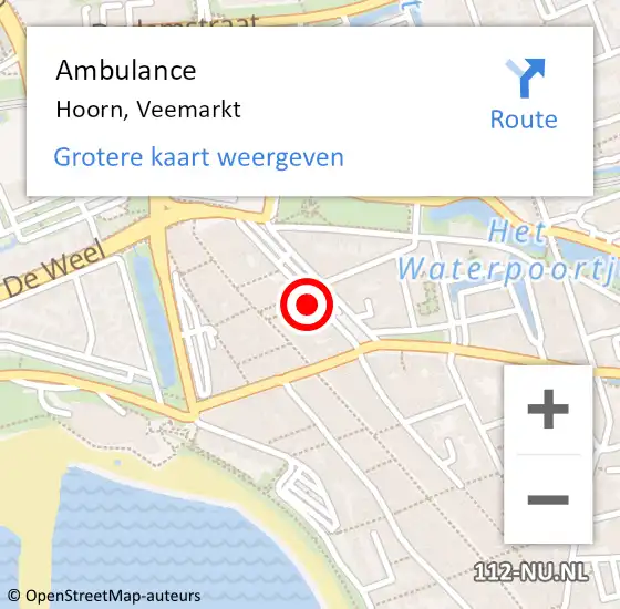 Locatie op kaart van de 112 melding: Ambulance Hoorn, Veemarkt op 24 augustus 2024 16:27