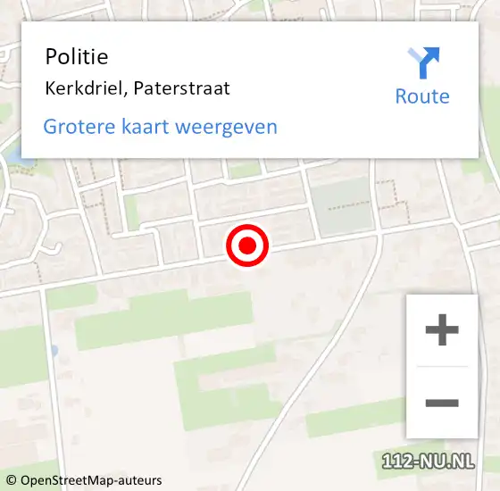 Locatie op kaart van de 112 melding: Politie Kerkdriel, Paterstraat op 24 augustus 2024 16:55