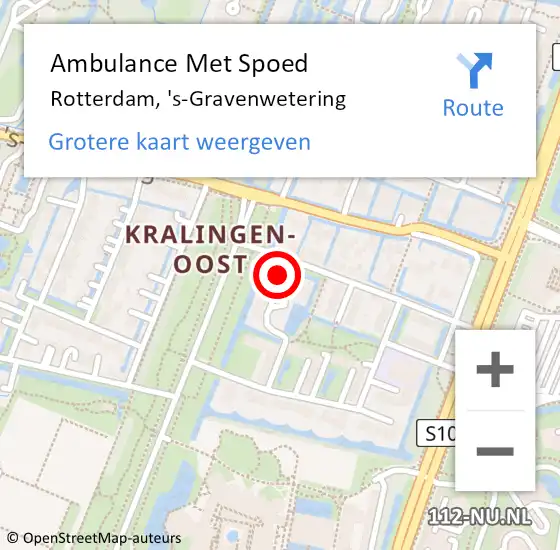 Locatie op kaart van de 112 melding: Ambulance Met Spoed Naar Rotterdam, 's-Gravenwetering op 24 augustus 2024 16:59