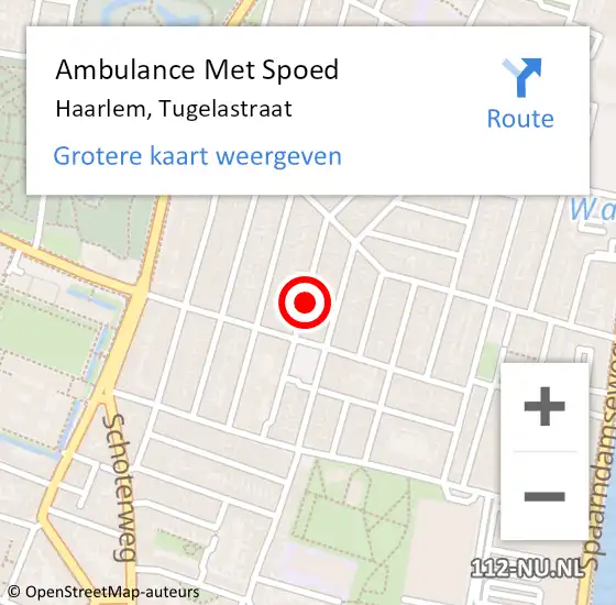 Locatie op kaart van de 112 melding: Ambulance Met Spoed Naar Haarlem, Tugelastraat op 24 augustus 2024 17:14