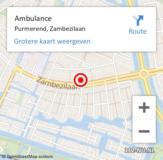 Locatie op kaart van de 112 melding: Ambulance Purmerend, Zambezilaan op 24 augustus 2024 17:18