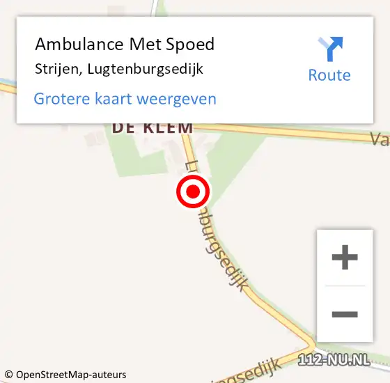 Locatie op kaart van de 112 melding: Ambulance Met Spoed Naar Strijen, Lugtenburgsedijk op 24 augustus 2024 17:34