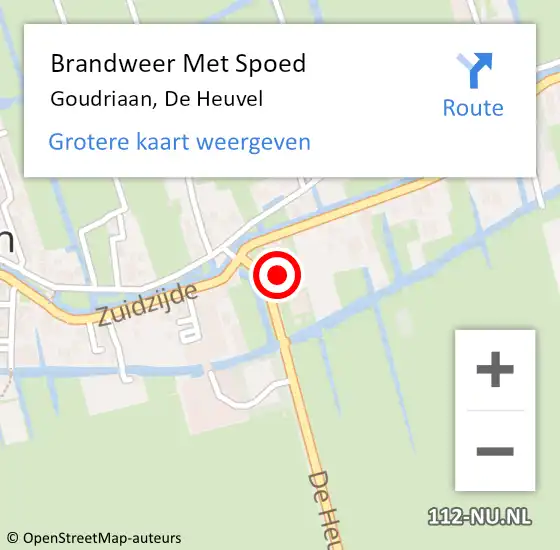 Locatie op kaart van de 112 melding: Brandweer Met Spoed Naar Goudriaan, De Heuvel op 24 augustus 2024 17:38