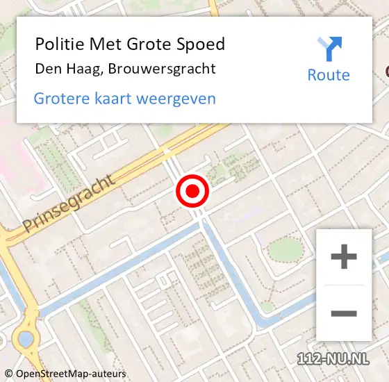 Locatie op kaart van de 112 melding: Politie Met Grote Spoed Naar Den Haag, Brouwersgracht op 24 augustus 2024 17:38